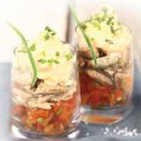 Verrines fraîcheur aux sardines et espuma à la tomate